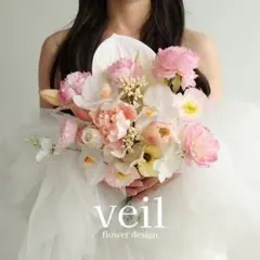 ウェディングブーケ　造花　ピンク　胡蝶蘭　　チューリップ　結婚式　前撮りブーケ