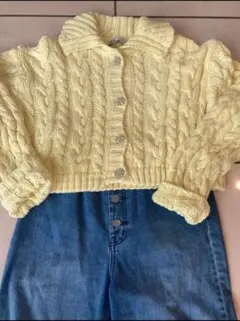 【新品】ZARA　ザラ　カーディガン　編み込みラインストーンボタン　ニット