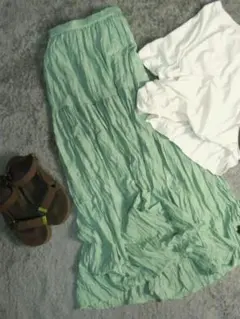 未使用 レイビームス ワッシャープリーツ フレア マキシ スカート