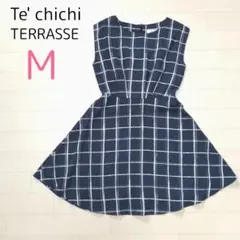 テチチテラス【M】ワンピース バックファスナー 和風チェック 膝丈ワンピースのサムネイル