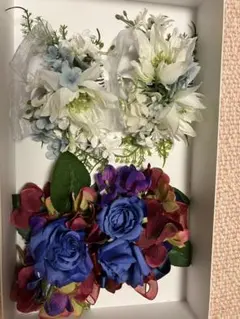 ヘアアクセサリー　ブライダル小物　フラワーアレジメント　赤紫