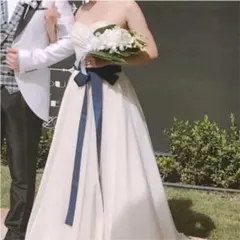3m ウェディングドレス用サッシュリボンネイビーブルー紺色