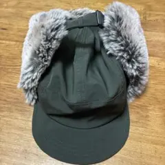 オリーブグリーン ファー付きフライトキャップ