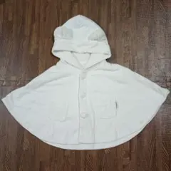 COMME CA ISM ホワイト フード付きアウター ポンチョ 60〜80cm