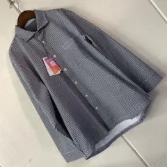 Lサイズ ギンガムチェック柄長袖シャツ 胸ポケット付き