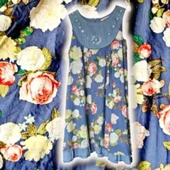 希少★KENZO Kids 6A/126 薔薇柄ビジューワンピース　ノースリーブのサムネイル