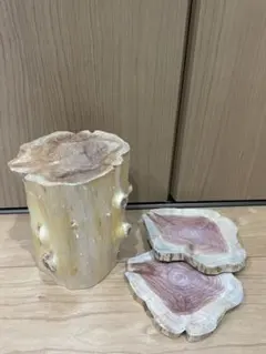 天然木 丸太 オブジェ 飾り台 DIY素材 輪切りコースター 3点セット