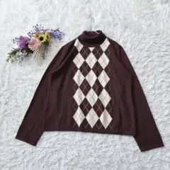 美品*ensuite*レナウン ウールニット タートルネックセーター アーガイル