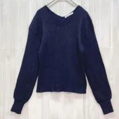 イーハイフンワールドギャラリー　Vネックラメ入りリブニット　ネイビー　F