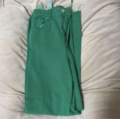ZARA ワイドレッグフルレングスカラーデニムパンツ　グリーン