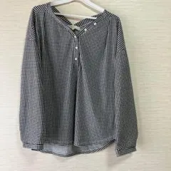 grove グローブ スキッパーブラウス チェック M オフィスカジュアル