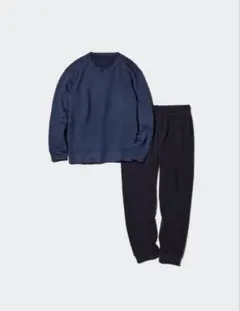 【ユニクロ】ネイビー フリース メンズ パジャマ ルームウェア 上下セット