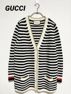 GUCCI グッチ パールボタン ボーダー カシミヤ混 カーディガン イタリアのサムネイル