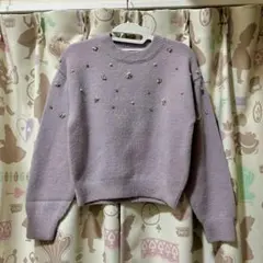 ビジュー装飾 ラベンダーニット