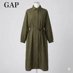 【美品】ギャップ　カーキィカラーシャツワンピースドレス