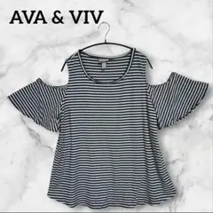 AVA & VIV 【1X】ストライプ フレアスリーブTシャツ 白黒