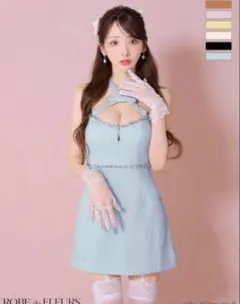 ROBE de FLEURS 水色 ハイネック ミニドレス