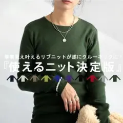 アンティカ　 ダークグリーン 長袖薄ニット　 F