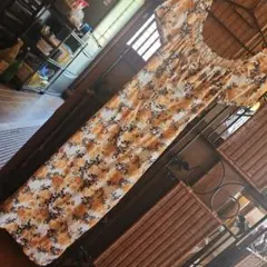 꽃무늬 롱 원피스 반소매 옐로우계