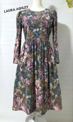 【LAURA ASHLEY　ローラアシュレイ】　花柄♪　コーデュロイ　ワンピ―ス