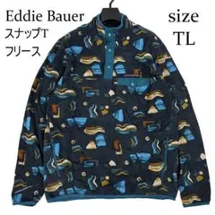 Eddie Bauer 総柄 フリース プルオーバー メンズTL スナップボタン