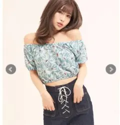 Darich カラーフラワーオフショルトップ　ブルー