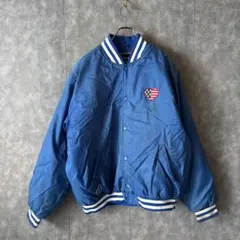 厚手中綿ブルゾン　Holloway ナイロンスタジャン USA古着 刺繍ロゴ 青