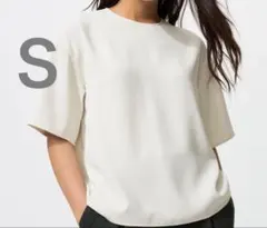 新品タグ付　ドレープＴブラウス　Ｓ　半袖オフホワイトUNIQLOユニクロ白シャツ