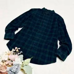 【ユニクロ】メンズ フランネルチェックシャツ(長袖) グリーン S ●