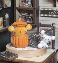 ミニチュア ハロウィン かぼちゃ鍋くまパン♡&ドーナツしろくまちゃん