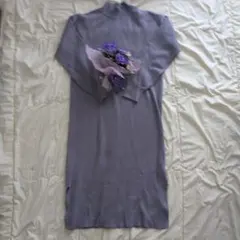 GU 薄紫 タートルネック ロングニットワンピース