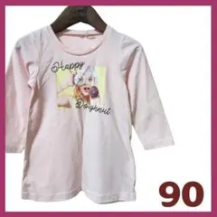 キッズ　90サイズ　トップス　ロンT　長袖　プリント　女の子　ピンク