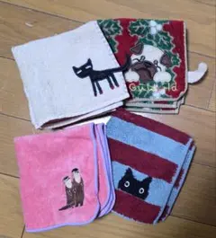 猫 犬 カワウソ タオルハンカチ4枚セット