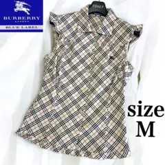 バーバリー ブルーレーベル ブラウス ノースリーブ フリル ノバチェック M