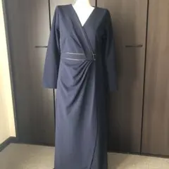 ネイビー 長袖ワンピース バックジッパー