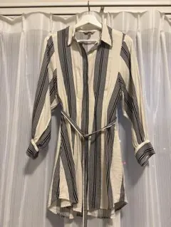 【美品】H&M ストライプ柄 長袖シャツワンピース XS ベルト付き