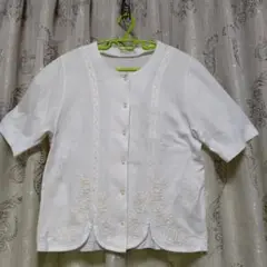 marisachristina 刺繍入り半袖カーディガン白　Lサイズ 綿100%