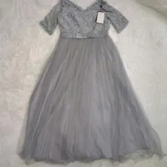 タグ付】パーティドレス　レース×チュール マキシ丈ワンピース 大きい XXL