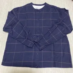 無印良品 スタンドカラーシャツ チェック柄 ネイビーのサムネイル