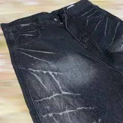 【極太】Y2K ワイドバギーデニム ブラック ダメージ加工 Lサイズ　ストリート