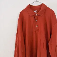 美品✨【L】 オレンジ 長袖ポロシャツ カジュアル ポロシャツ 無地 シンプル