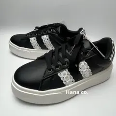 【新品タグ付】青木美沙子 レース 厚底スニーカー ブラック M サテン紐付