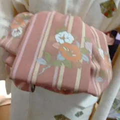 大人の兵児帯ハンドメイド澪No2752着物リメイク正絹くすみピンク花柄ストライプ