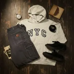 90s FRUITS OF THE LOOMパーカー NYC 古着 グレー