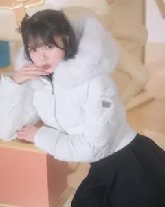 ミシェルマカロン ファーフードショートダウン ホワイト XSサイズ