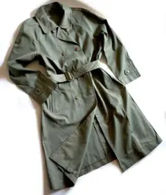 激レア レリアン カーキ 薄手 シルク混 ロングトレンチコート ベルト付き 9号