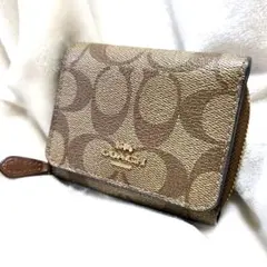COACH コーチ　シグネチャー　三つ折り財布 ブラウン　コインケース