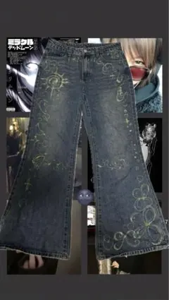 デニム フレアパンツ 一点物 y2k グランジ