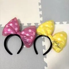 ディズニー　カチューシャ　ビッグリボン　2個セット　ピンク　黄色