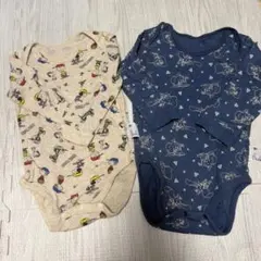 #01 11ユニクロ 90 スヌーピー、ダンボ ロンパース2点セット